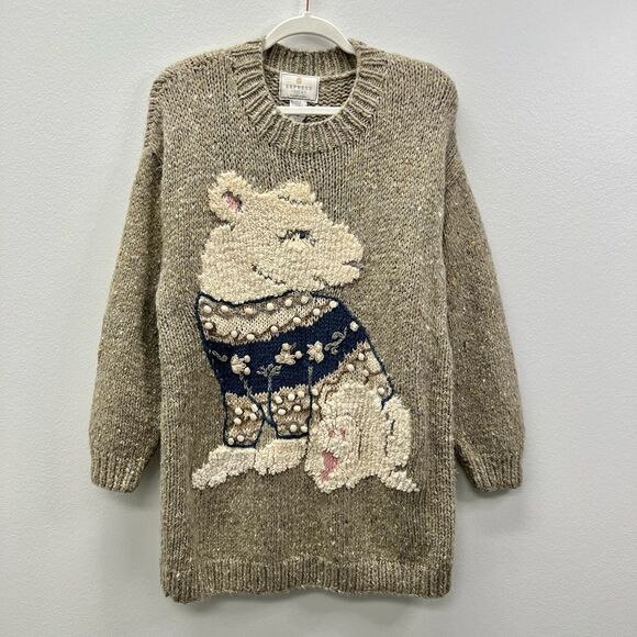 Vintage Express Tricot Handknitted Wool/Rabbit Hair Polar Bear Sweater Size M - Picture 1 of 6